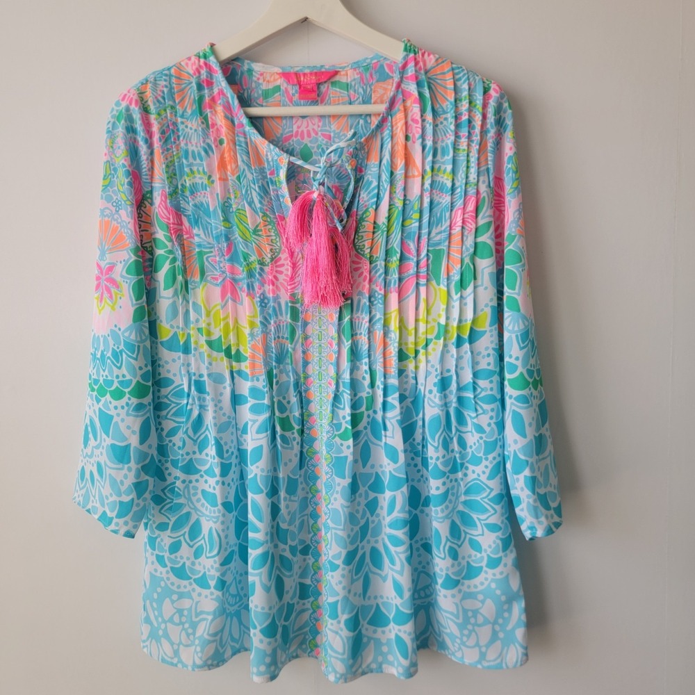 Lilly Pulitzer Women's Marilina Long Sleeve Tunic top size XXS long sleeve